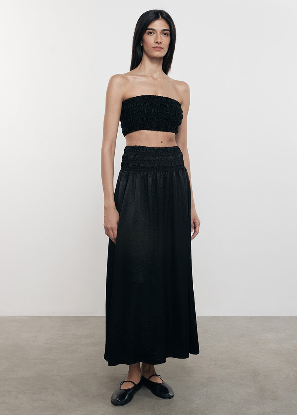 Enza Costa - Women - Black Textured Satin Smocked Skirt