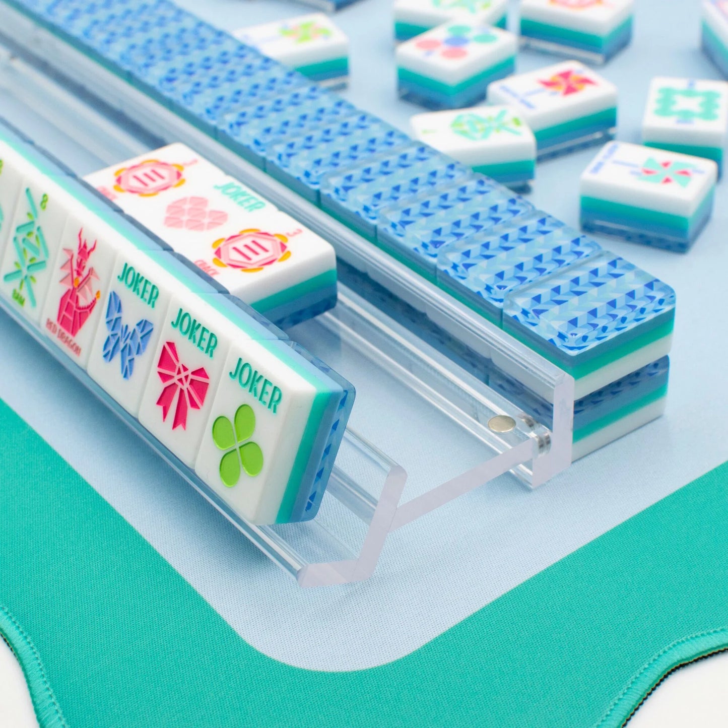 My Fair Mahjong -  4  Clear Acrylic Mahjong Racks + Pushers Clear