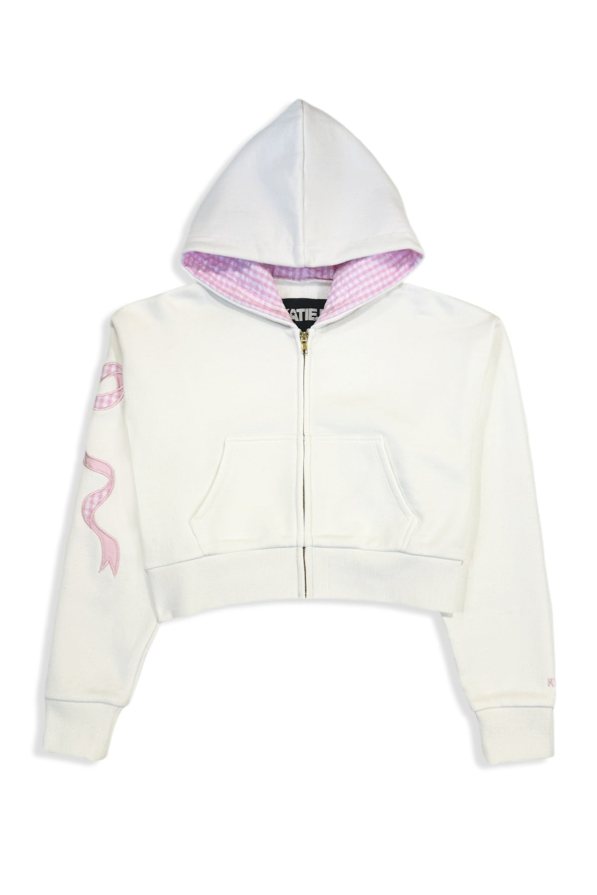 KatieJ NYC - Tween - Vintage White/Baby Pink Dylan Bow Zip Hoodie