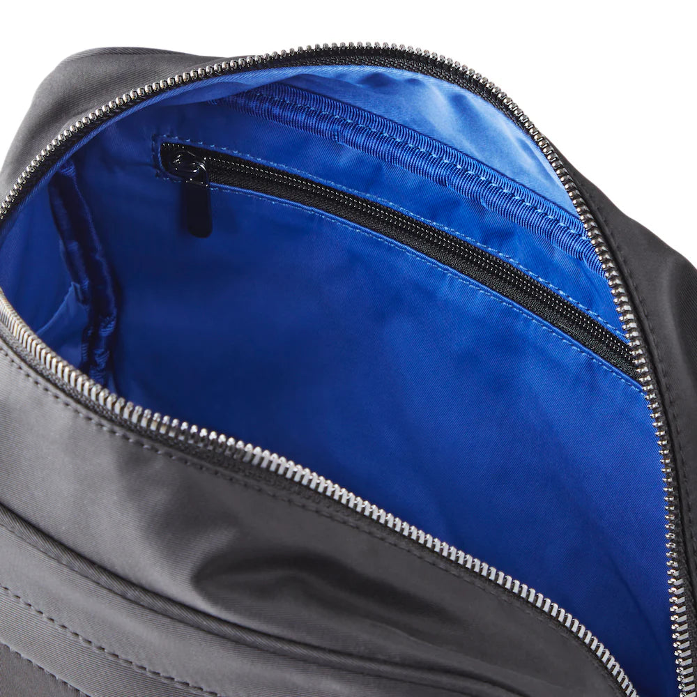 KUSSHI Unisex Dopp Kit Satin Black Fabric with Cool Blue Interior