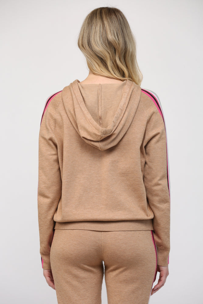 Guys N Gals - Women - Latte Multi Contrast Stripe Hoodie