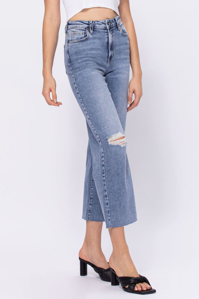 Hidden - Women - Medium Wash Nori Basic Raw Hem Wideleg