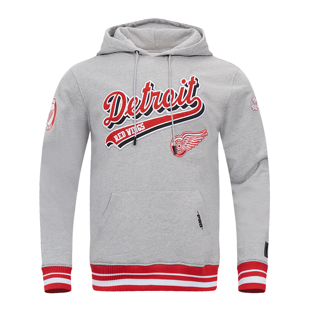 Pro Standard - Men - Grey Detroit Red Wings Script Tail Rib Fleece Pullover Hoodie