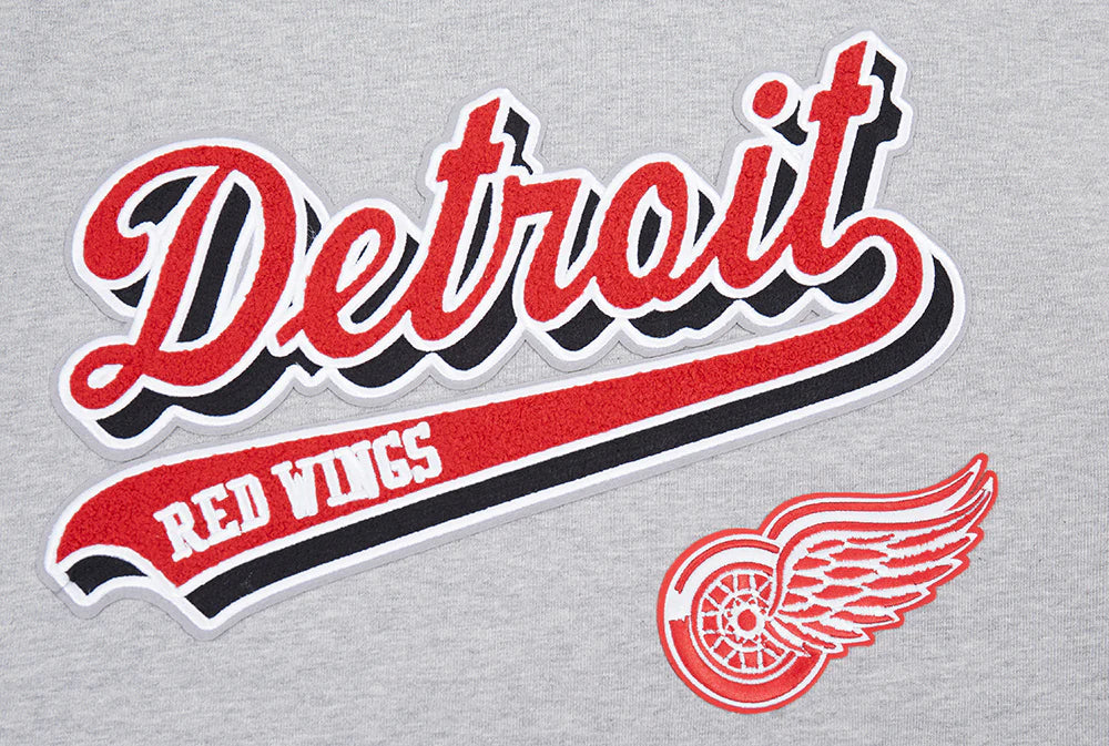 Pro Standard - Men - Grey Detroit Red Wings Script Tail Rib Fleece Pullover Hoodie