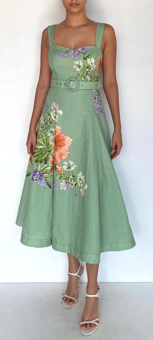 Hemant & NANDITA - Women -   Green Cove MidiI Dress With Buckle Belt
