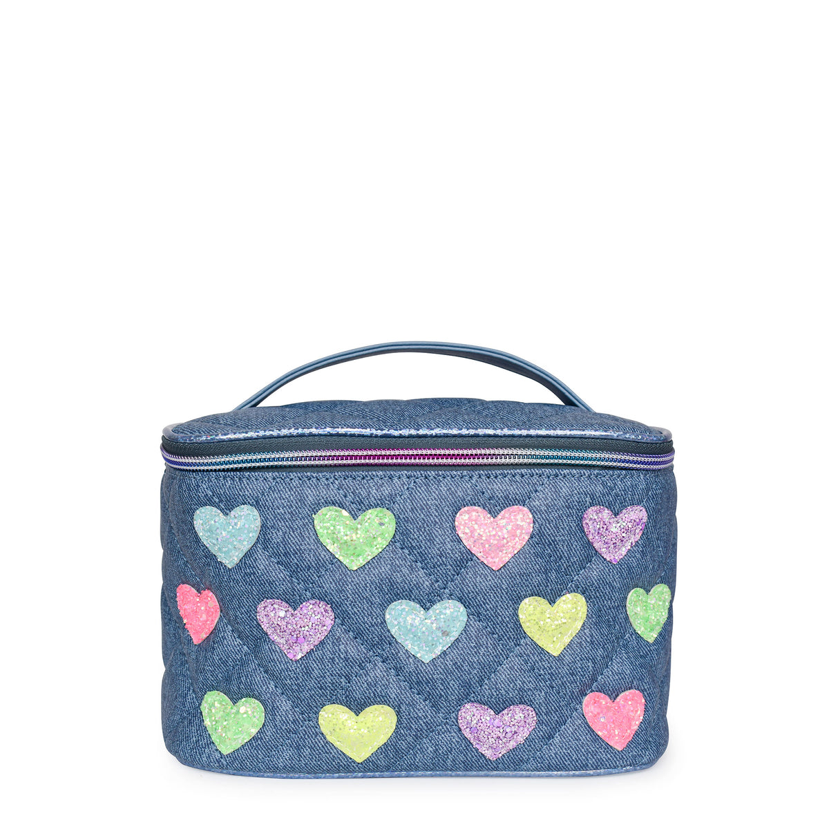 OMG Accessories - Heart Patched Denim Quilted Glam Bag