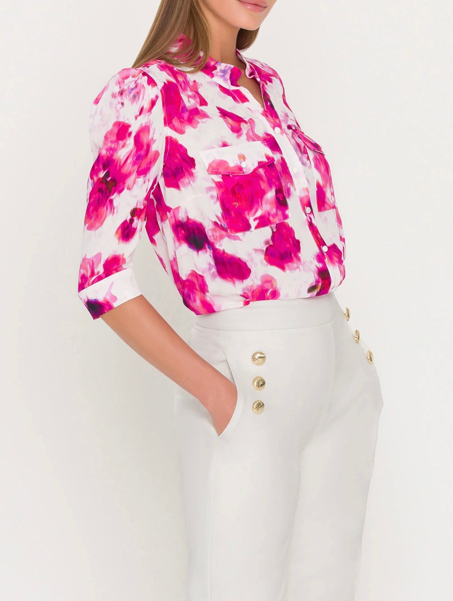 Generation Love -Women - White/Pink  Bardot Floral Shirt