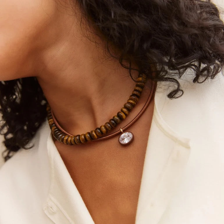 Lindsey Crystal Collar Necklace - Brown