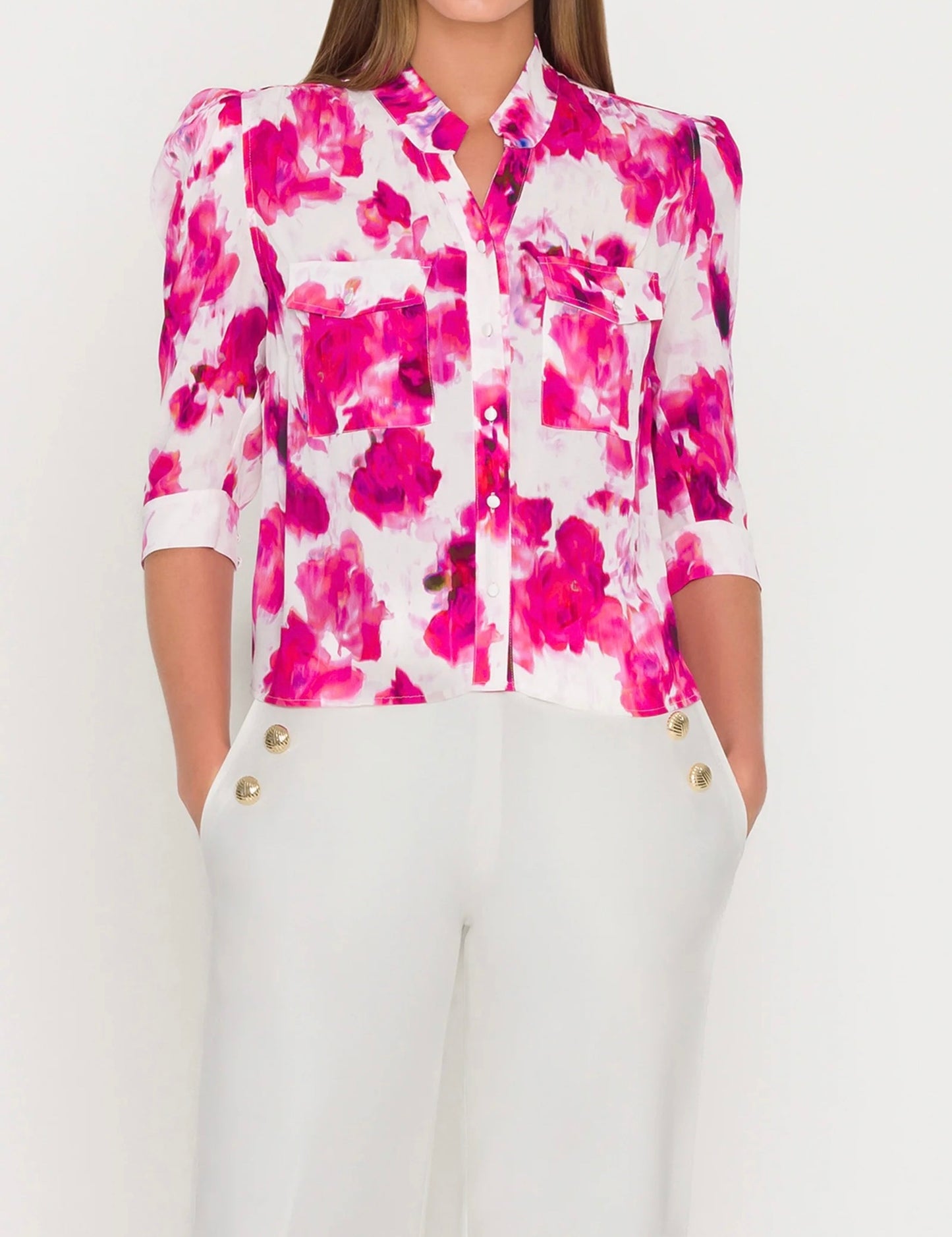 Generation Love -Women - White/Pink  Bardot Floral Shirt
