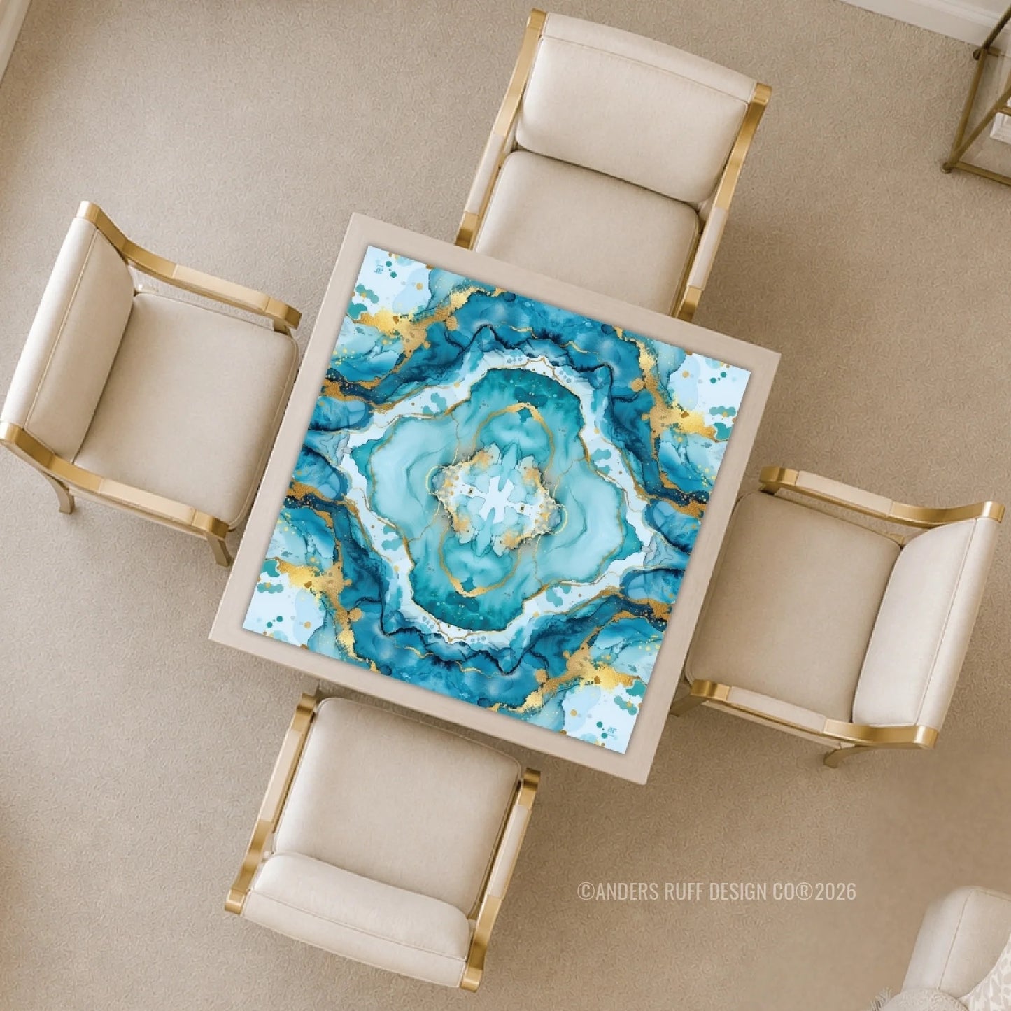 Anders Ruff Design -  Coastal Aqua Marble Mahjong Mat