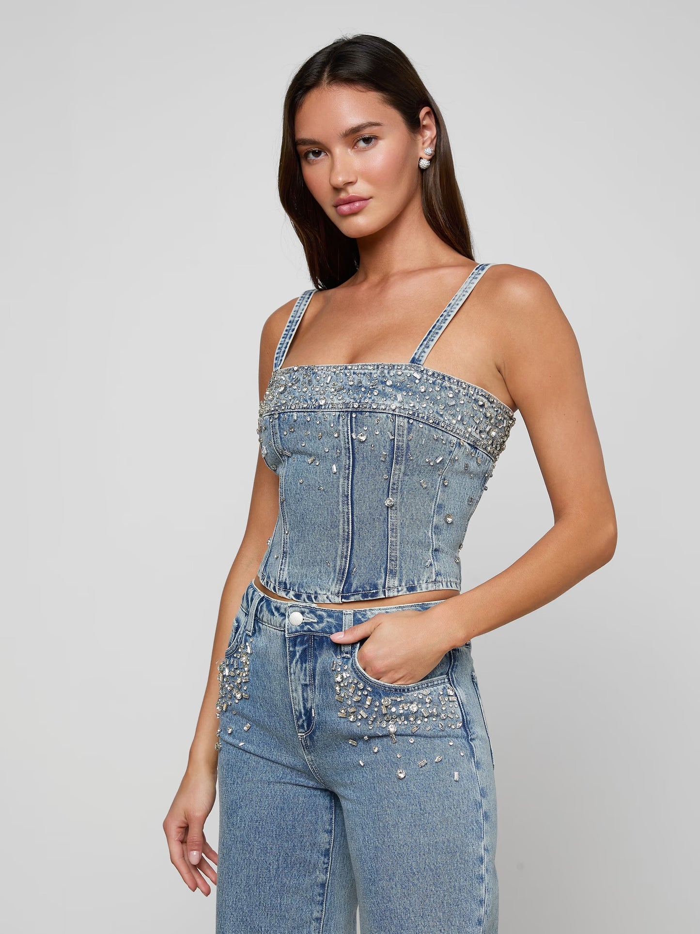 L'AGENCE - Women -  Malibu Arlin Embellished Denim Tank
