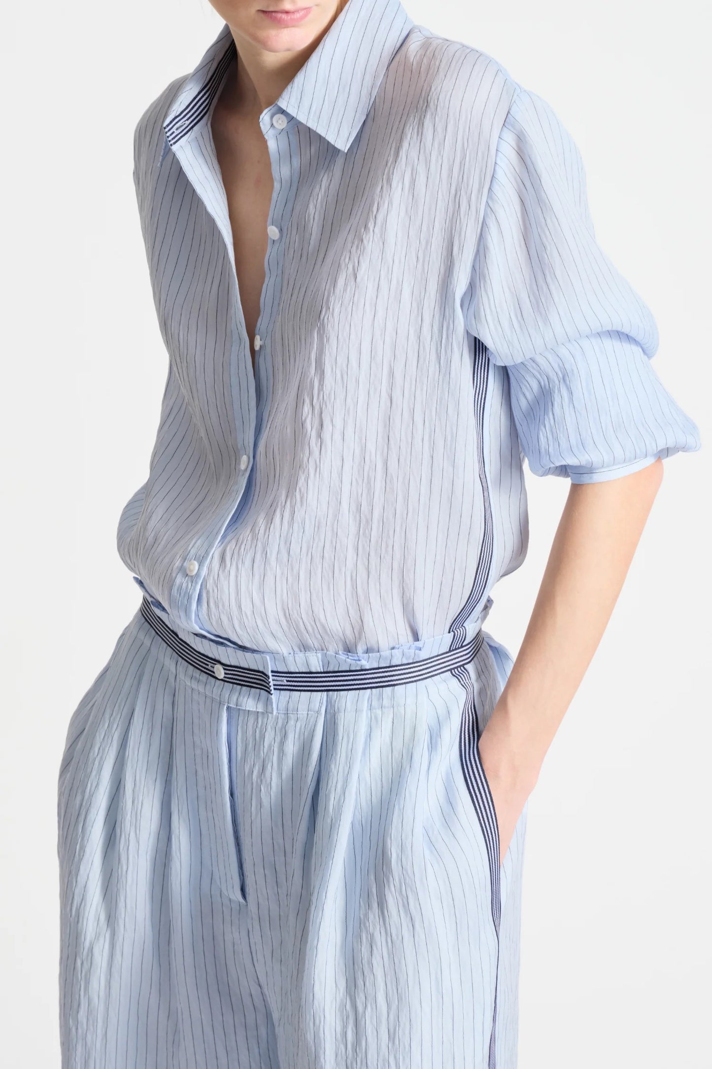 Saint Art - Women - Sky Blue Lanette Pinstripe Blouse