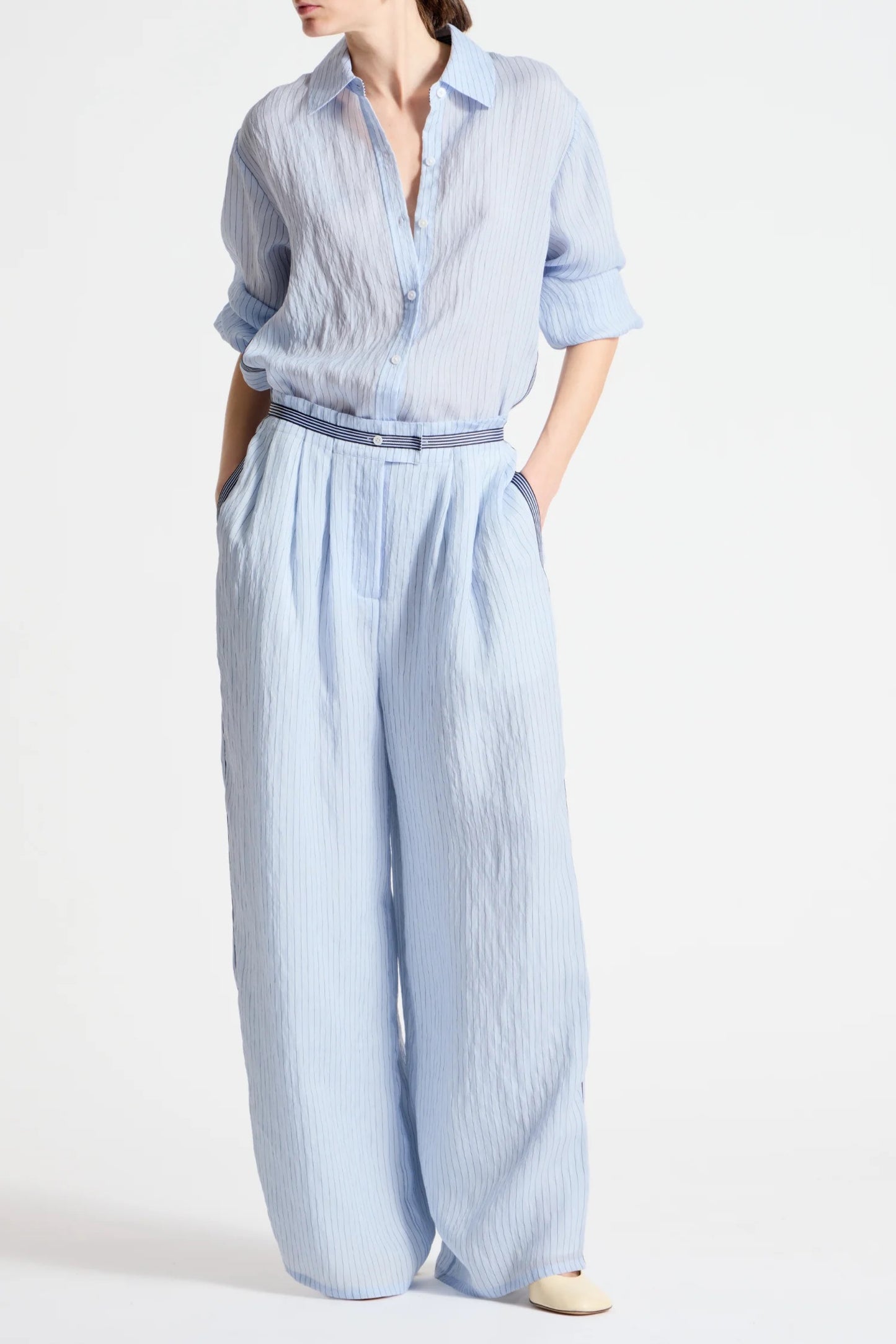 Saint Art - Women - Sky Blue Lanette Pinstripe Blouse