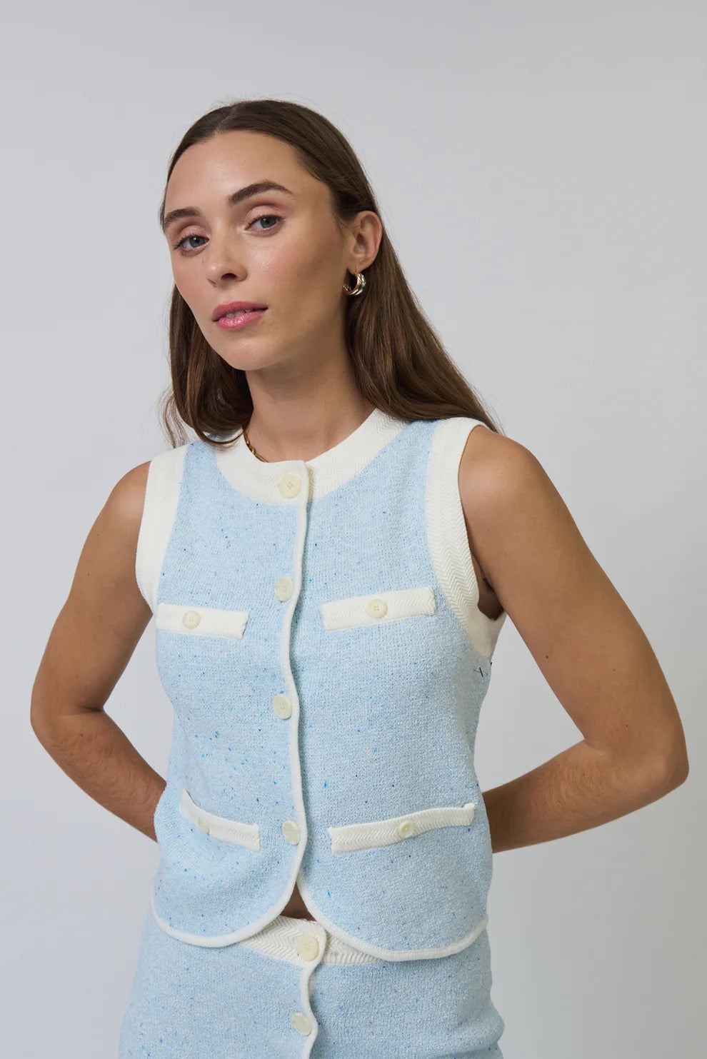 Central Park West - Women - Blue  Celeste Tweed yarn  Vest