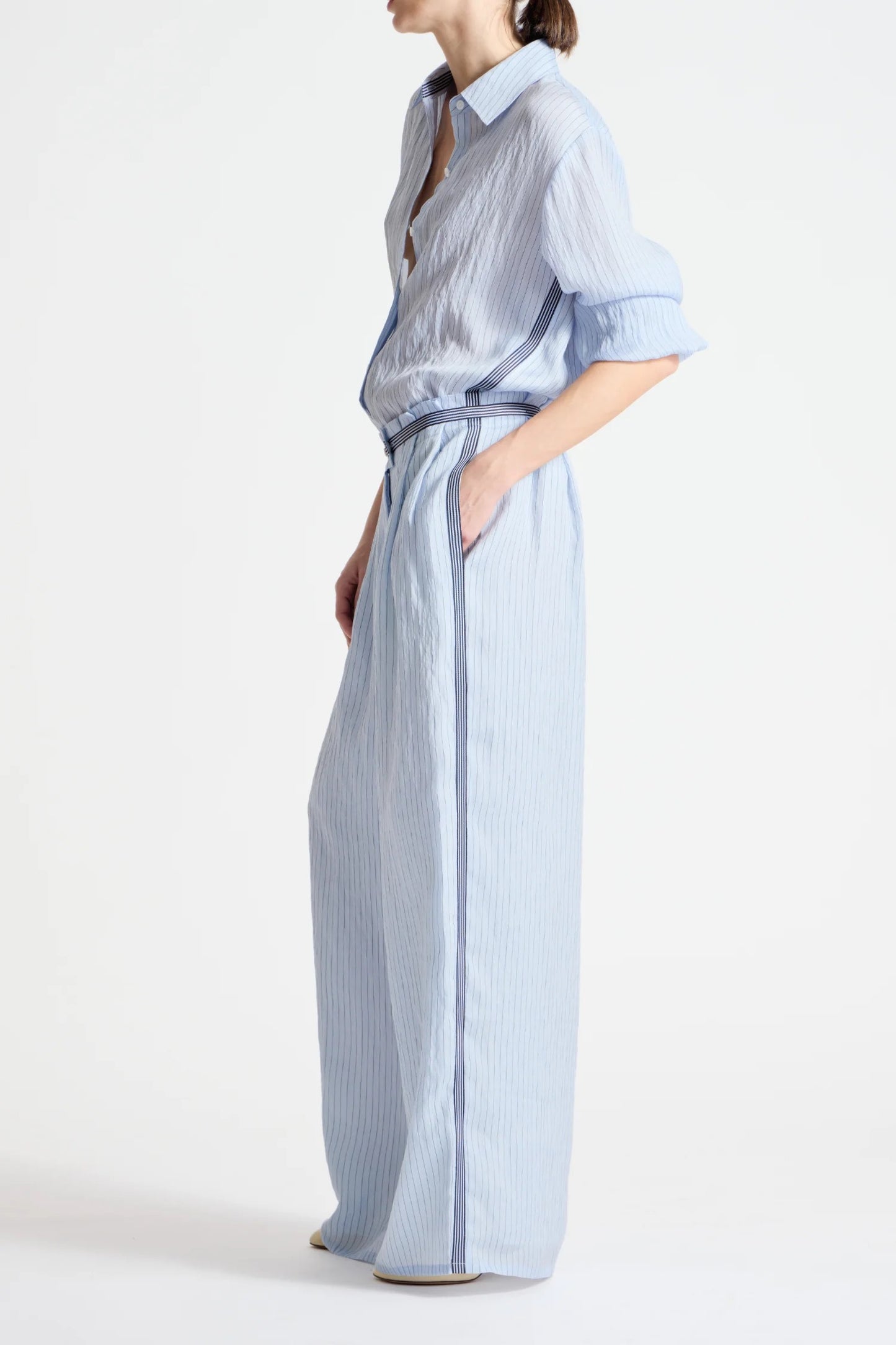 Saint Art - Women - Sky Blue Lanette Pinstripe Blouse