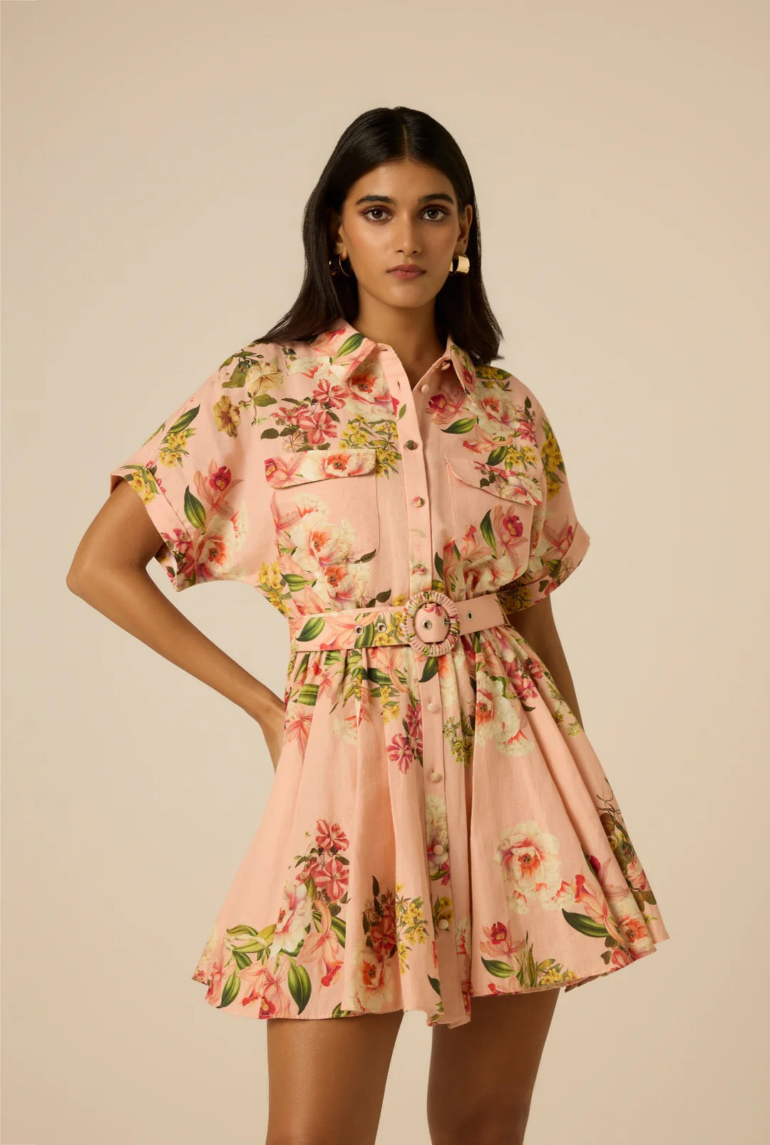 HEMANT &  NANDITA  - Women - Peach Ayla Short Dress With Buckle Belt