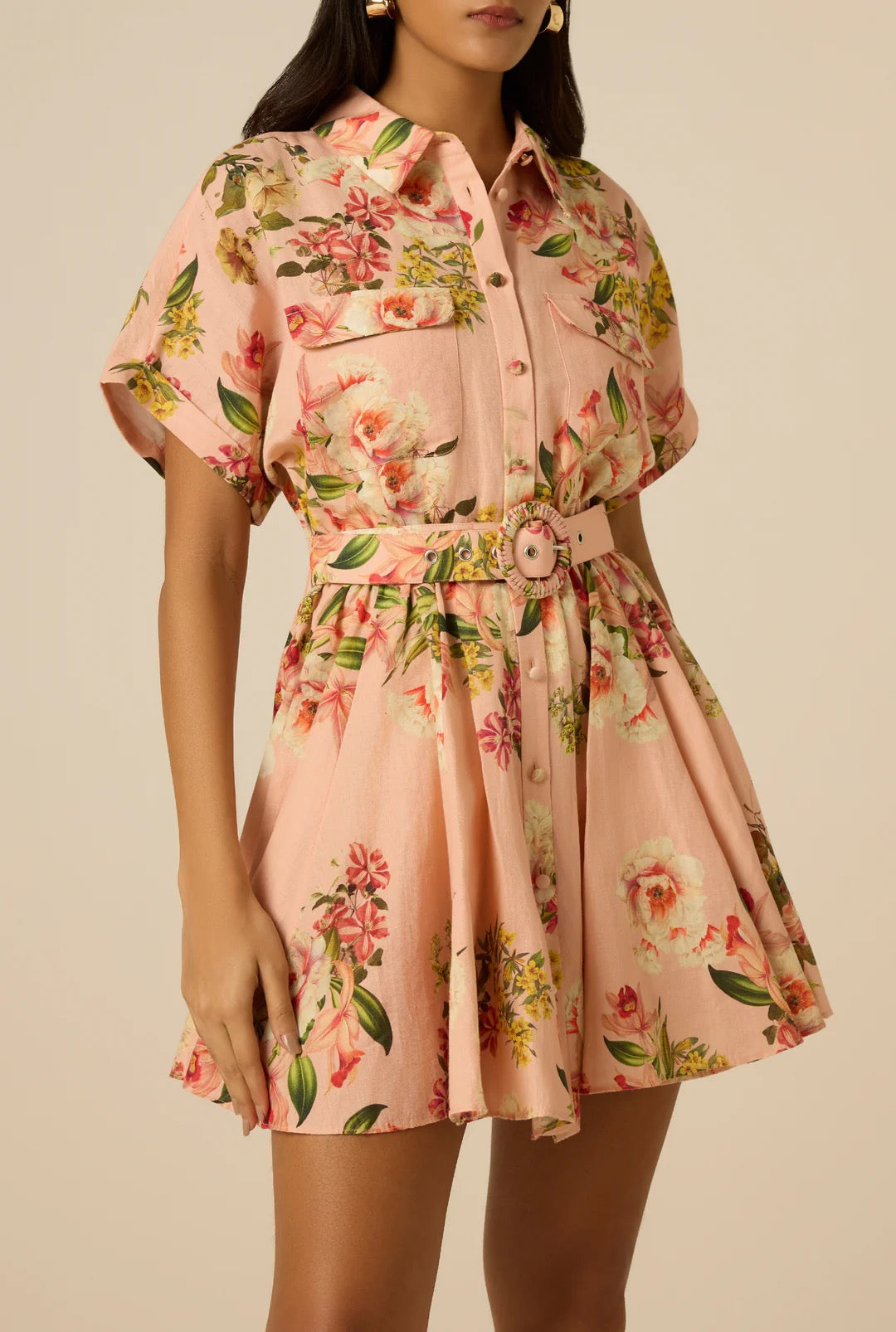 HEMANT &  NANDITA  - Women - Peach Ayla Short Dress With Buckle Belt