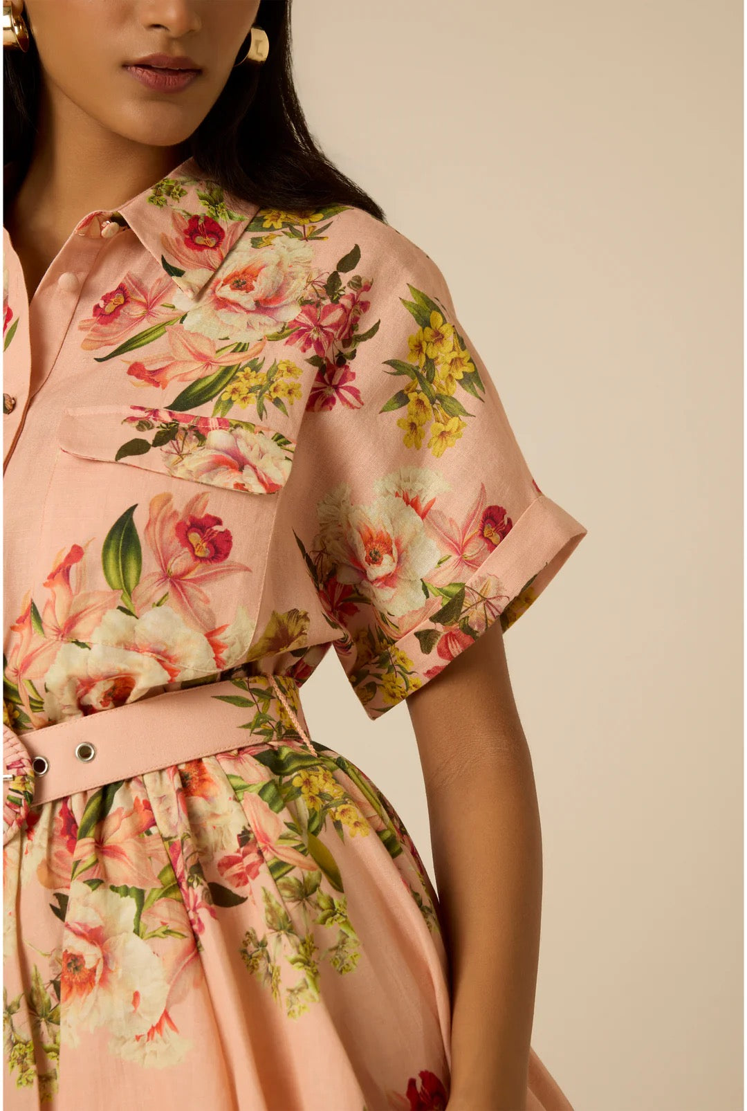 HEMANT &  NANDITA  - Women - Peach Ayla Short Dress With Buckle Belt