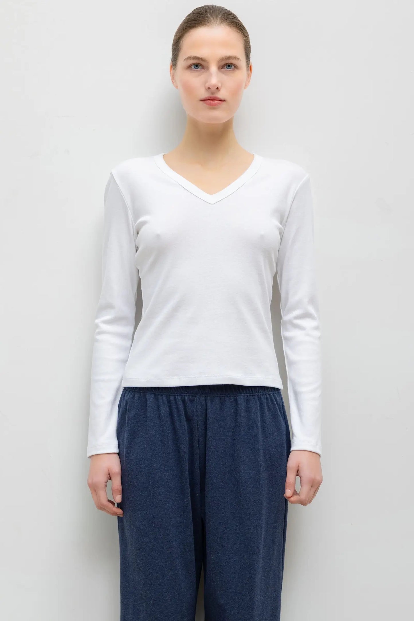 Leset - Women -White Nando Slim Long Sleeve V-Neck