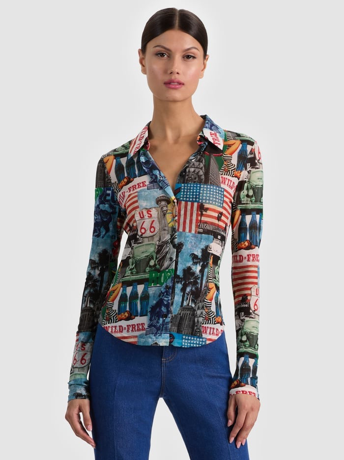 Alice + Olivia - Women - Open Road Jade Mesh Button Down