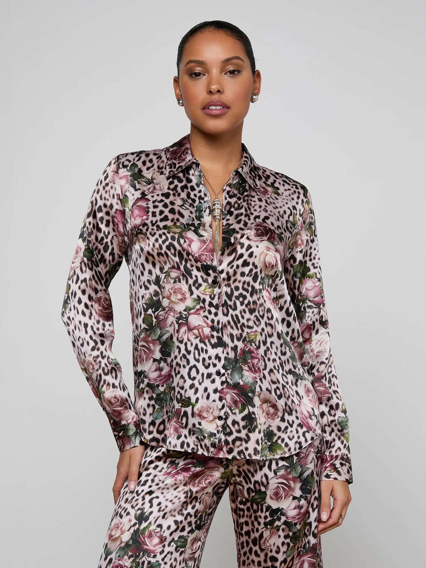L'AGENCE - Women - Multi Small Rose Cheetah Tyler Silk Blouse