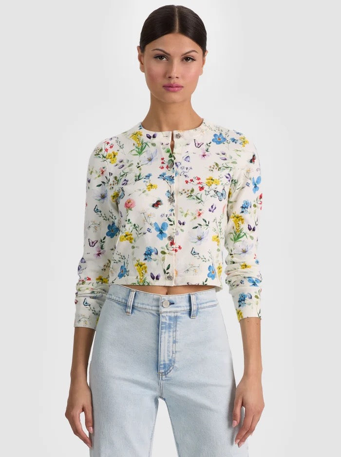 Alice + Olivia - Women - Twisting Vines Off White Carson Printed Cardigan