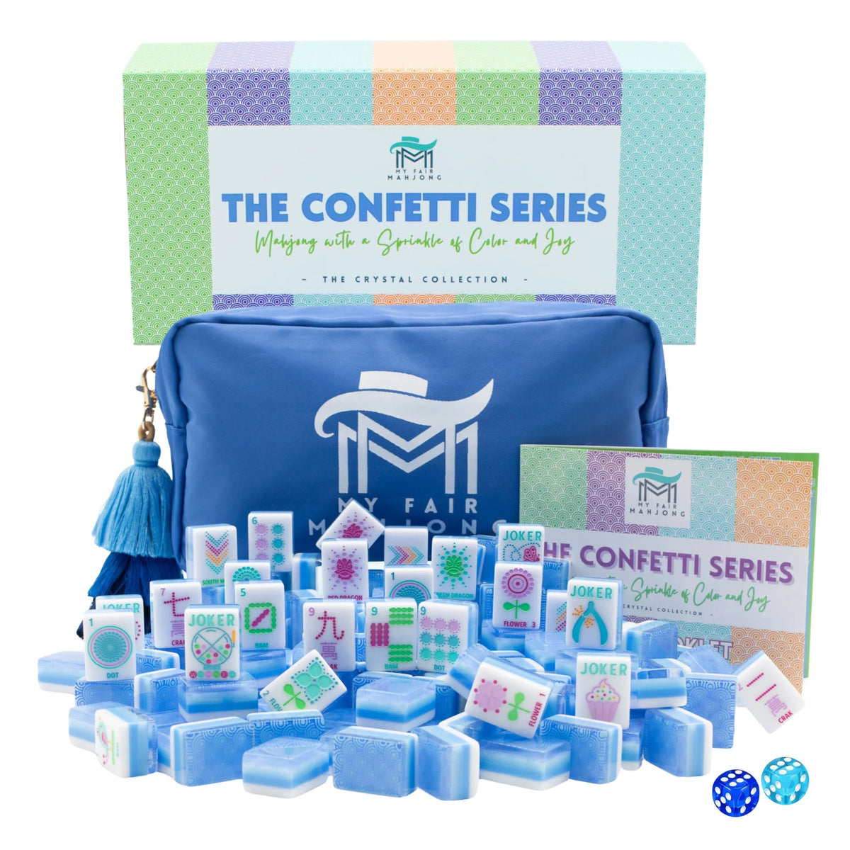 My Fair Mahjong -  Calm Blue Crystal Confetti Mahjong Set