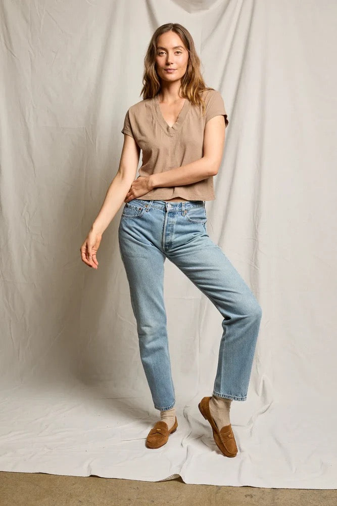 Perfect White Tee - Women White & Mocha  Alanis Tee