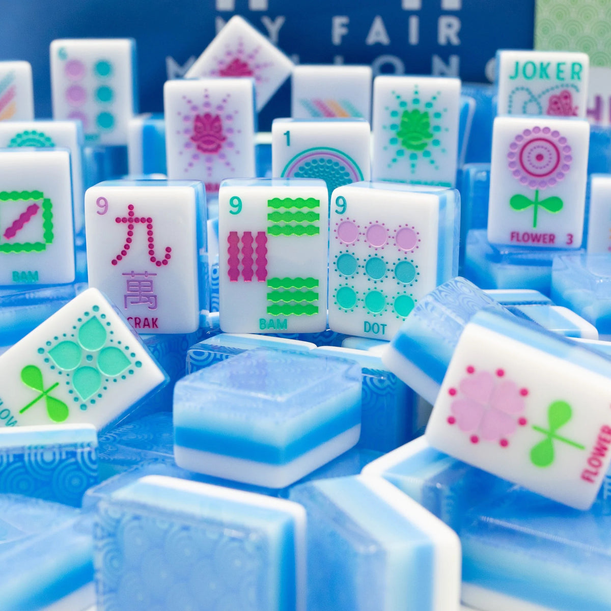 My Fair Mahjong -  Calm Blue Crystal Confetti Mahjong Set