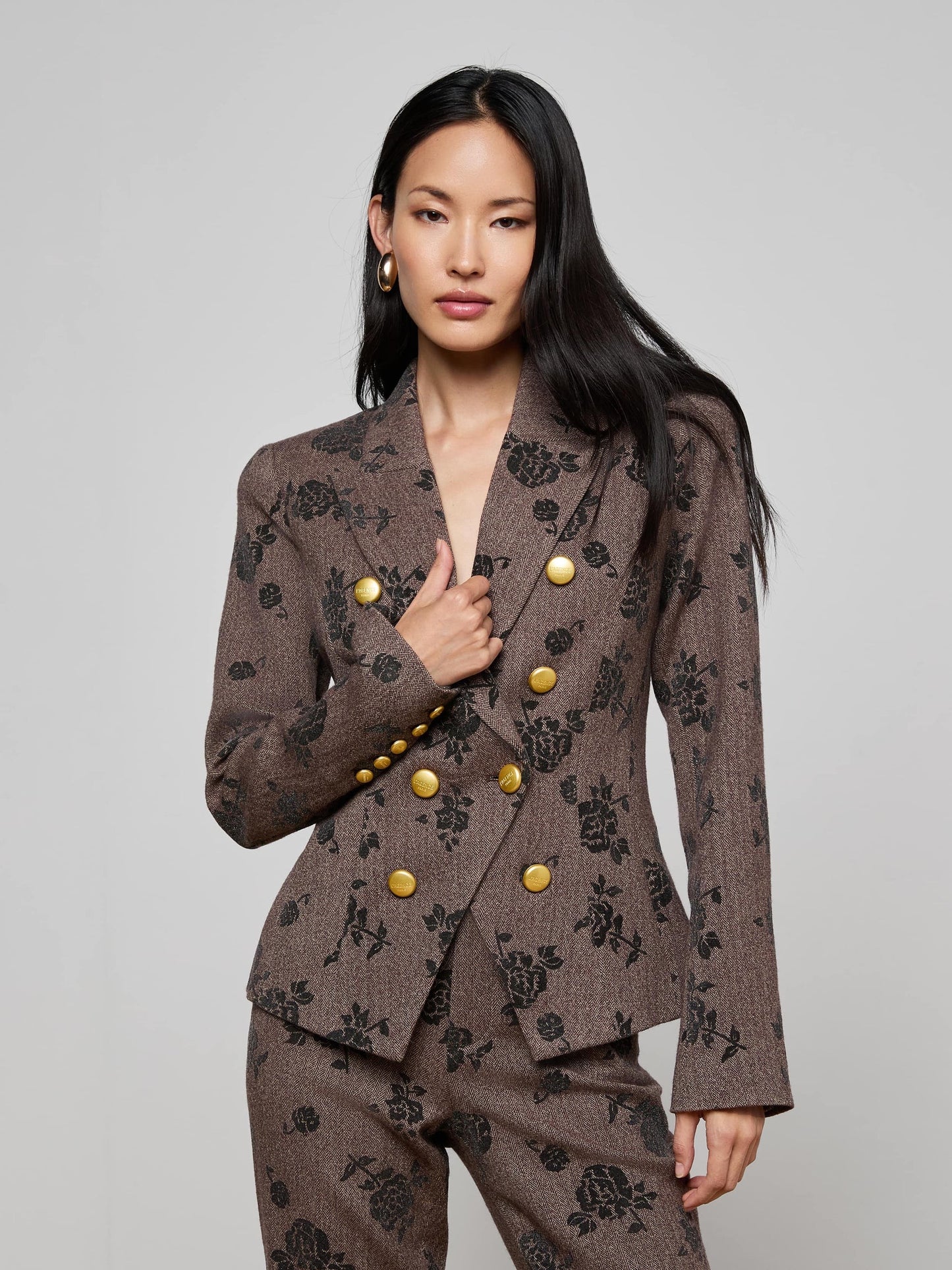 L'agence - Women - Brown Bethany Flocked Herringbone Blazer