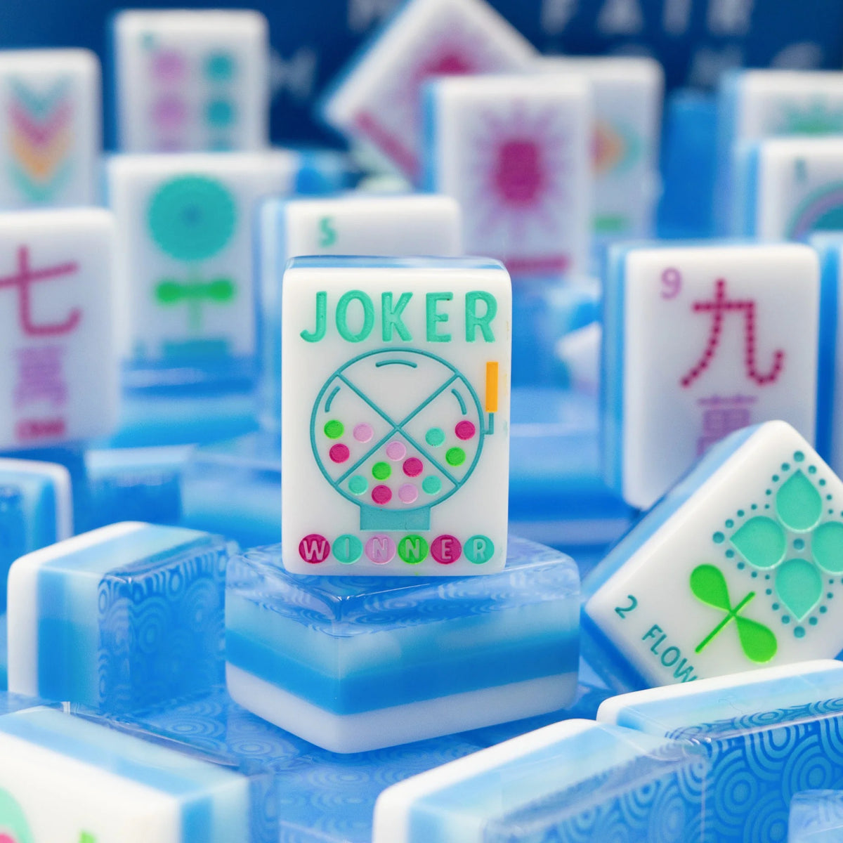 My Fair Mahjong -  Calm Blue Crystal Confetti Mahjong Set