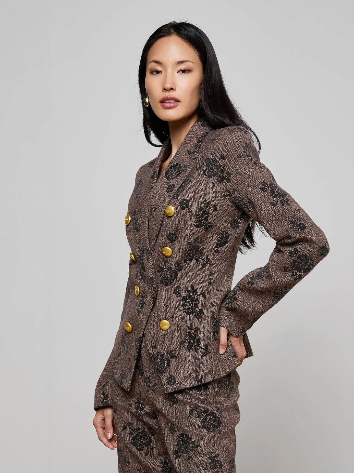 L'agence - Women - Brown Bethany Flocked Herringbone Blazer