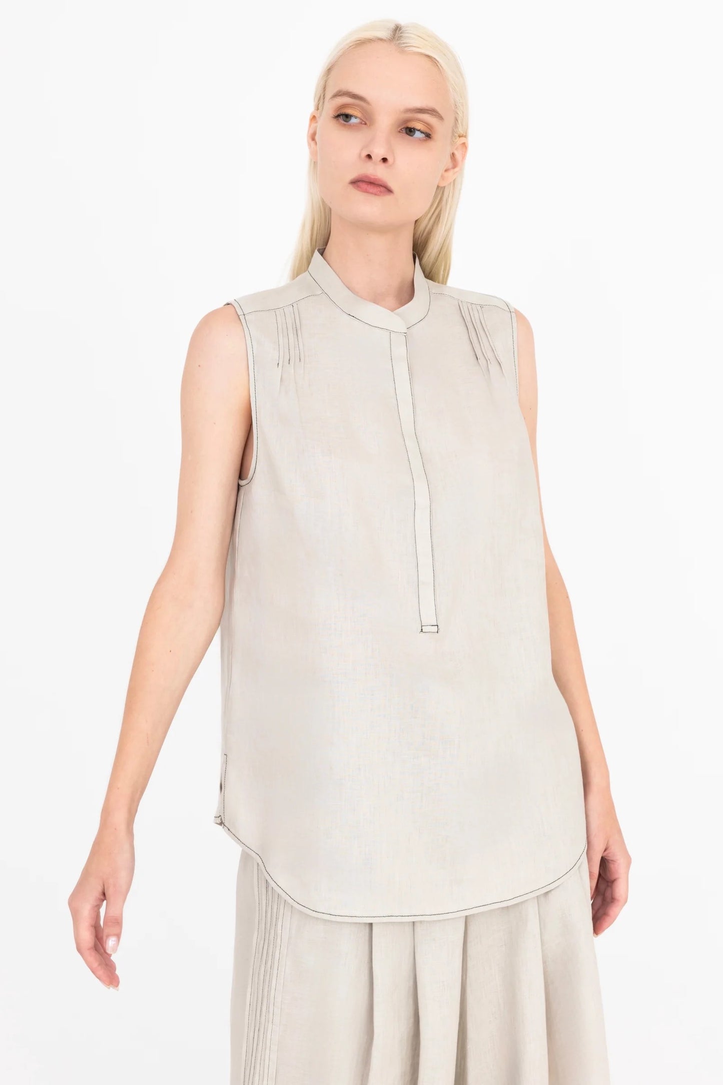 Elaine Kim - Women - Oyster Linen Shell Pin Tuck