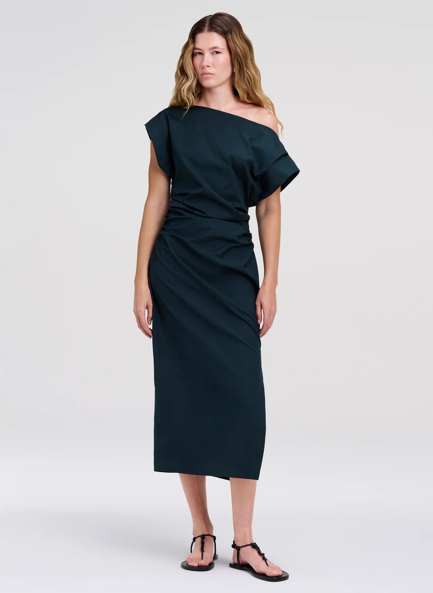 ALC - Women - Carbon Blue Nara Stretch Cotton Off Shoulder Midi Dress