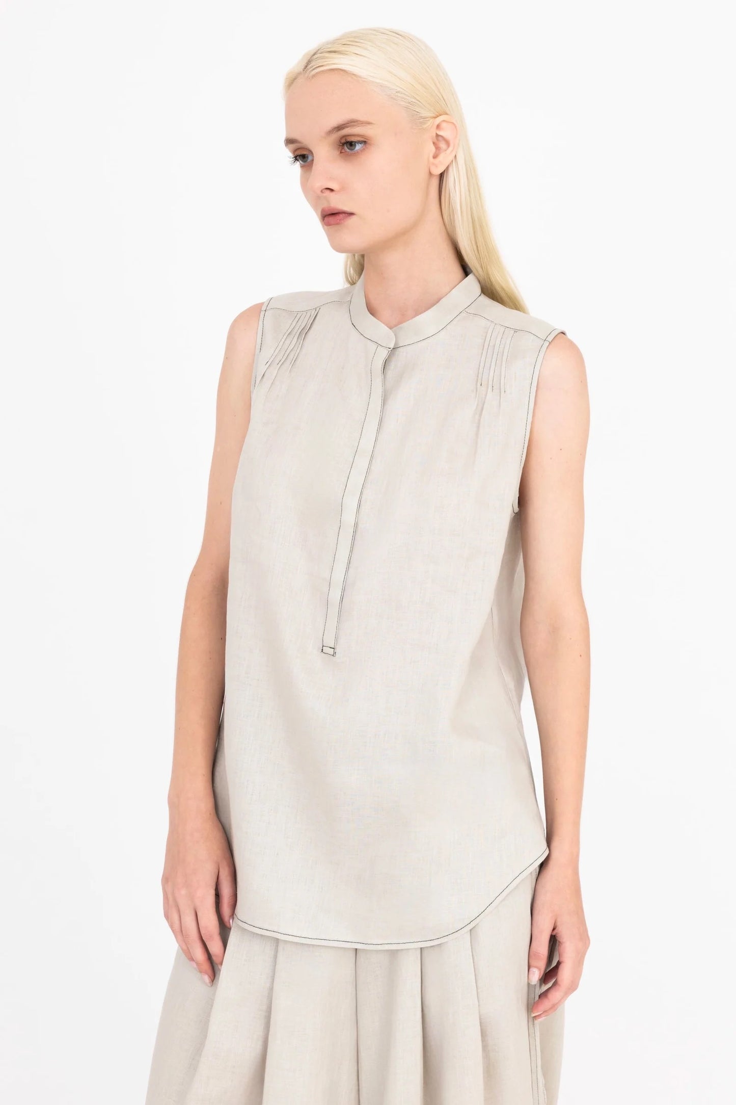 Elaine Kim - Women - Oyster Linen Shell Pin Tuck