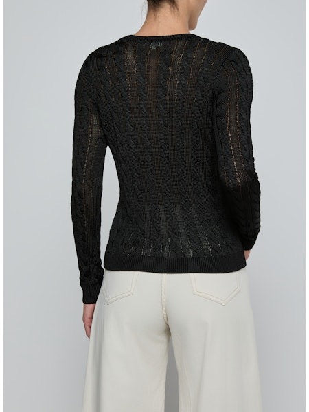 L'AGENCE - Women - Black Preston Cable V Neck Sweater