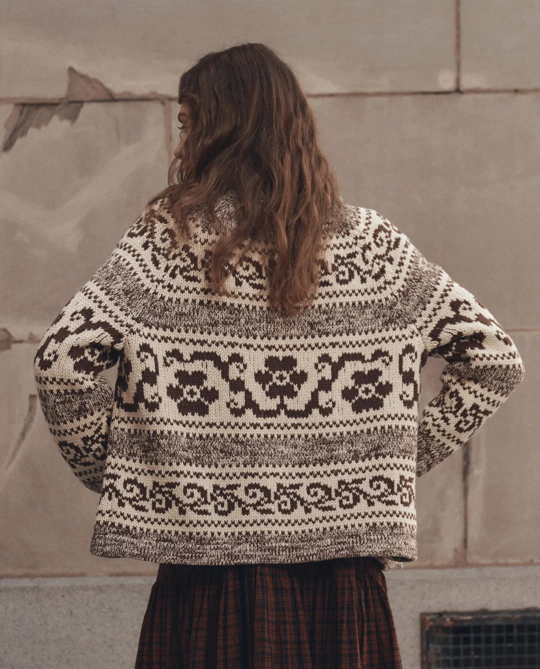 The Great - Women -  Marled Chestnut Nordic Flower Cardigan