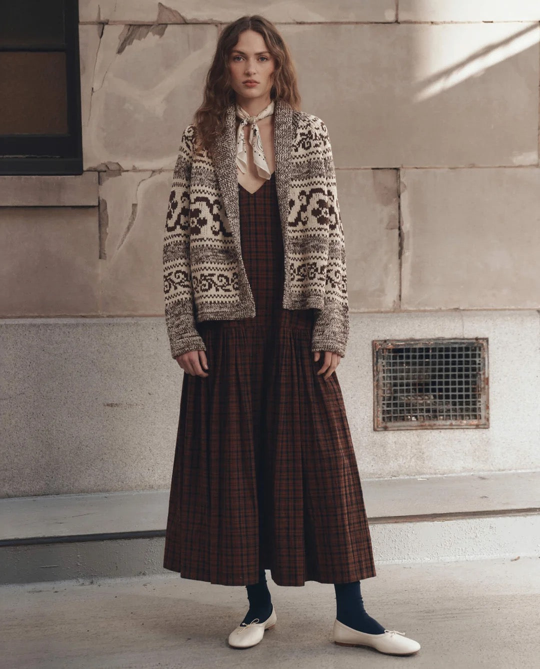 The Great - Women -  Marled Chestnut Nordic Flower Cardigan