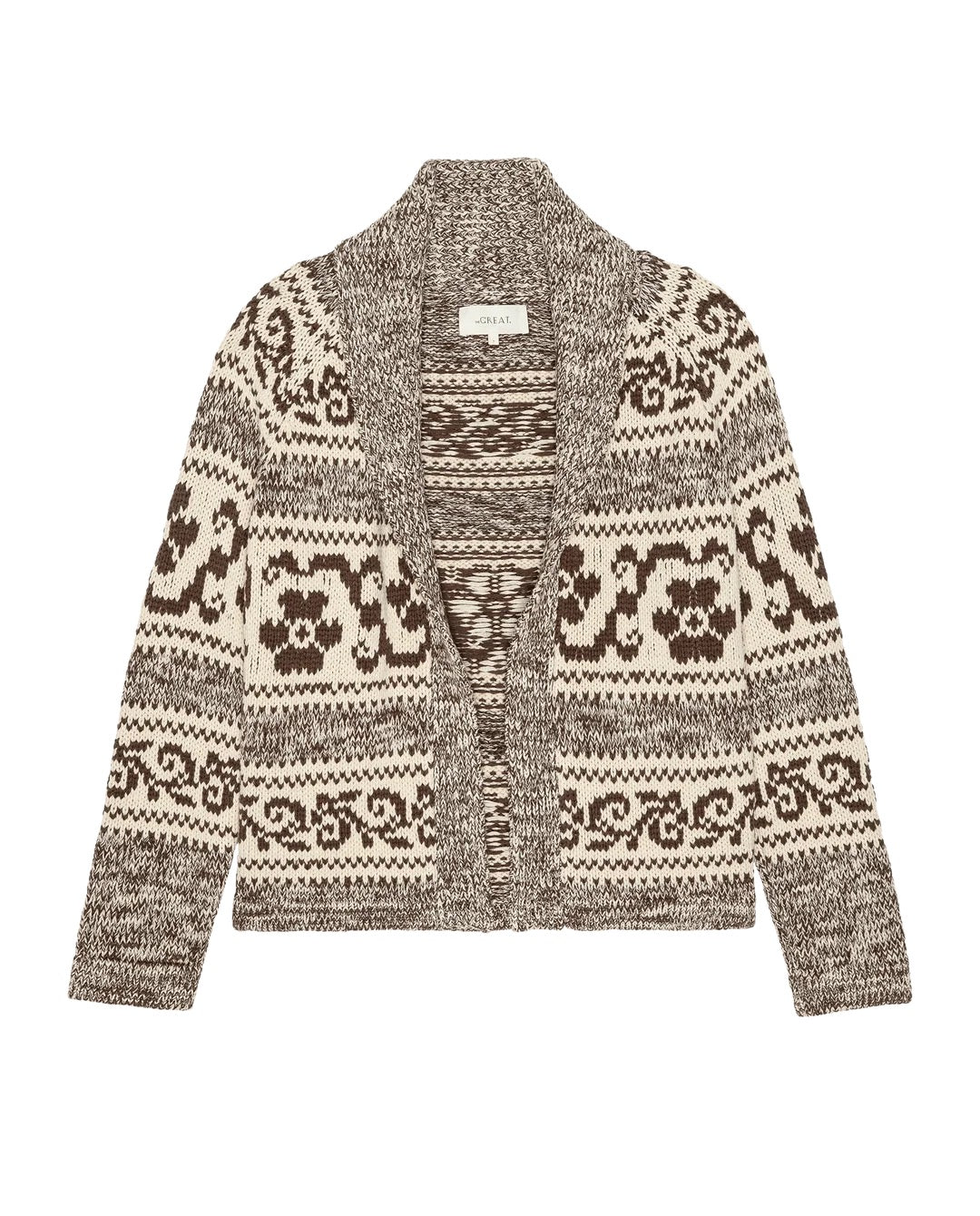 The Great - Women -  Marled Chestnut Nordic Flower Cardigan