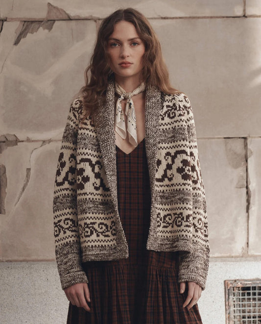The Great - Women -  Marled Chestnut Nordic Flower Cardigan