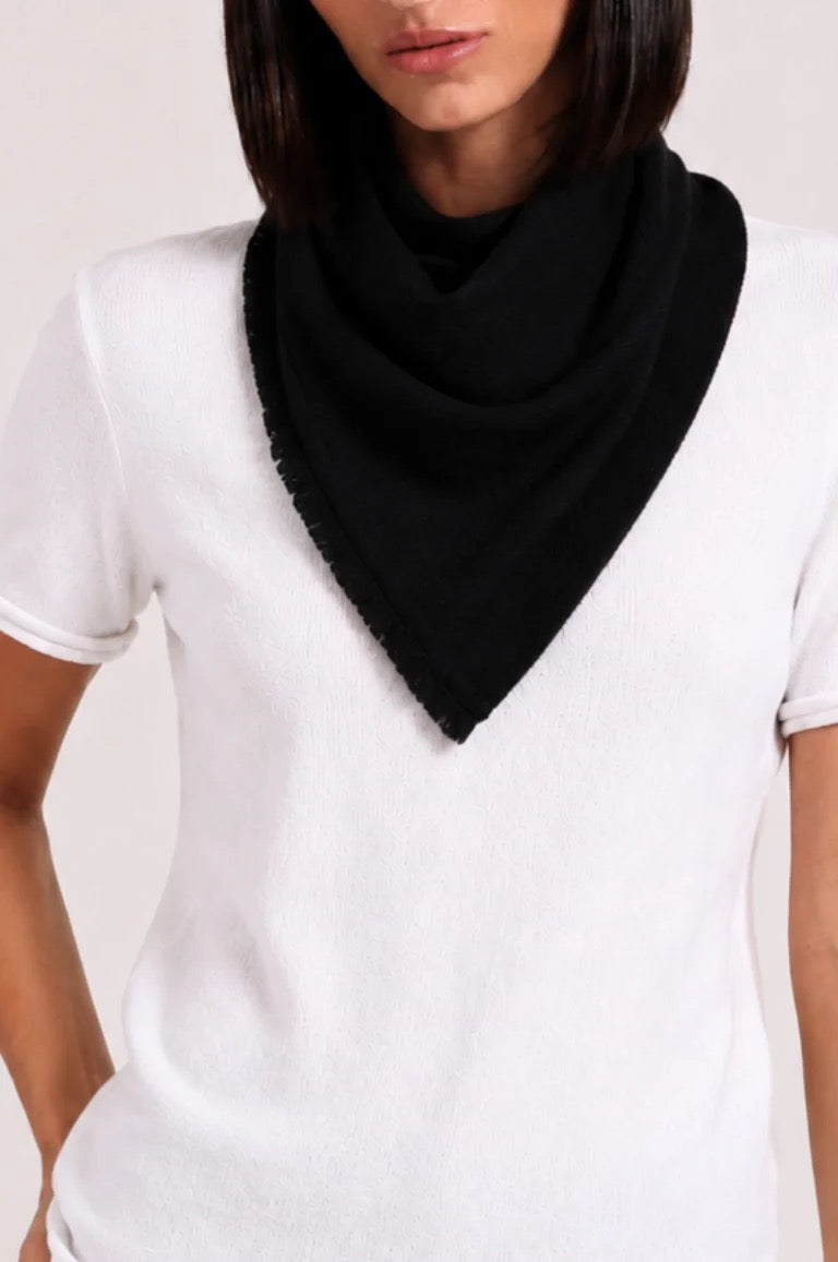 Minnie Rose - Women - Black Cashmere Neckerchief Scarf with Eyelash Fringe