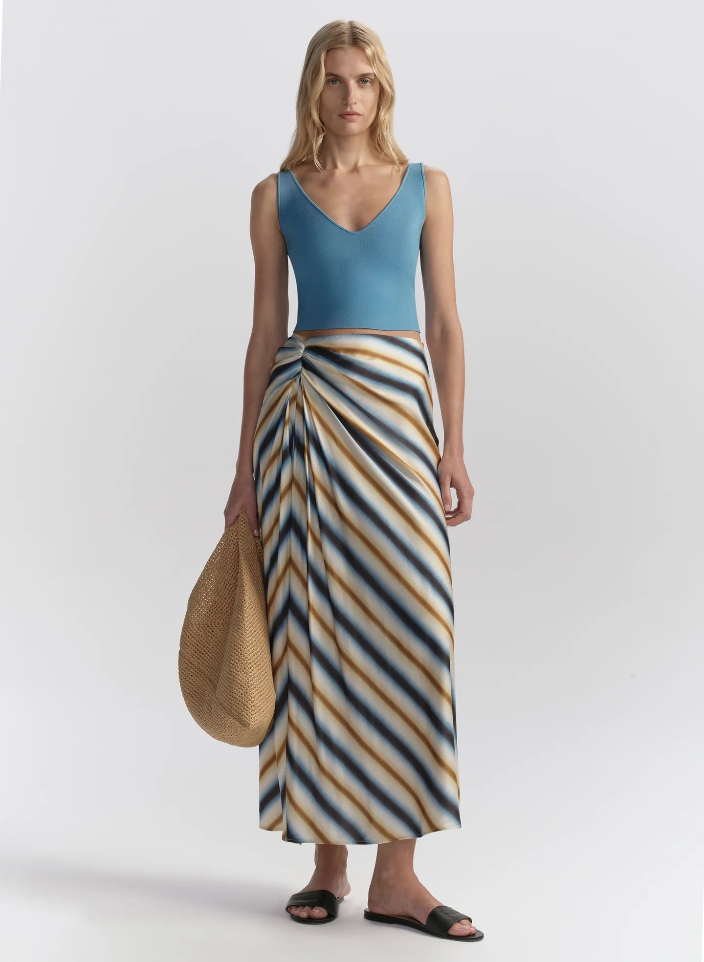 ALC  - Women - Tahoe Blue - Chocolate Jean Striped Midi Skirt