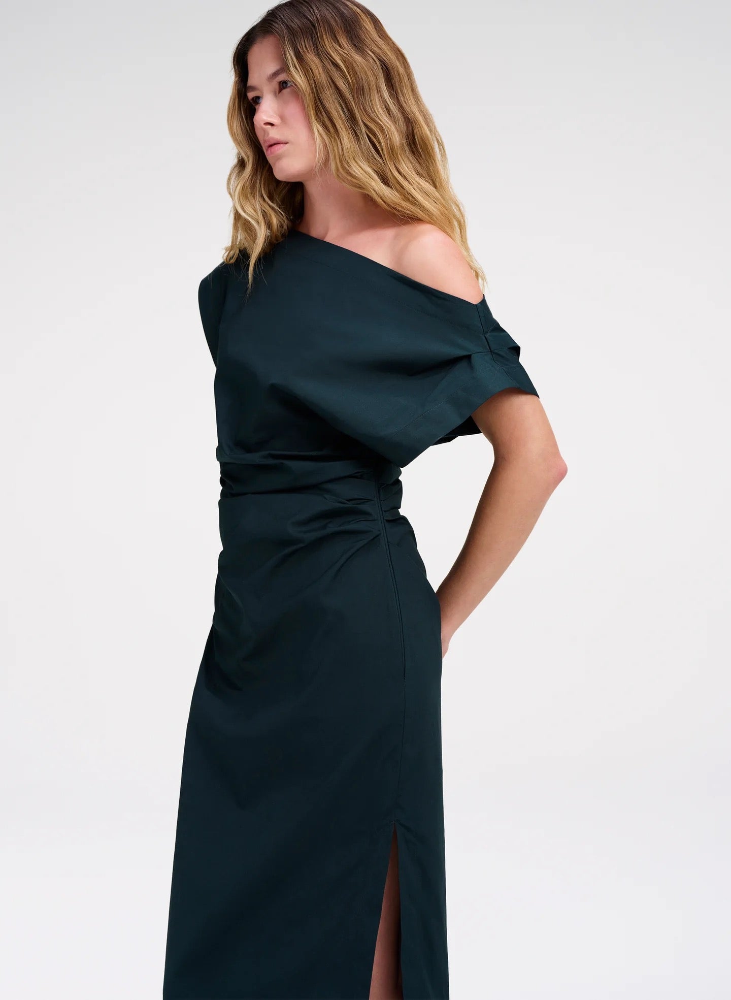 Nara Stretch Cotton Off Shoulder Midi Dress