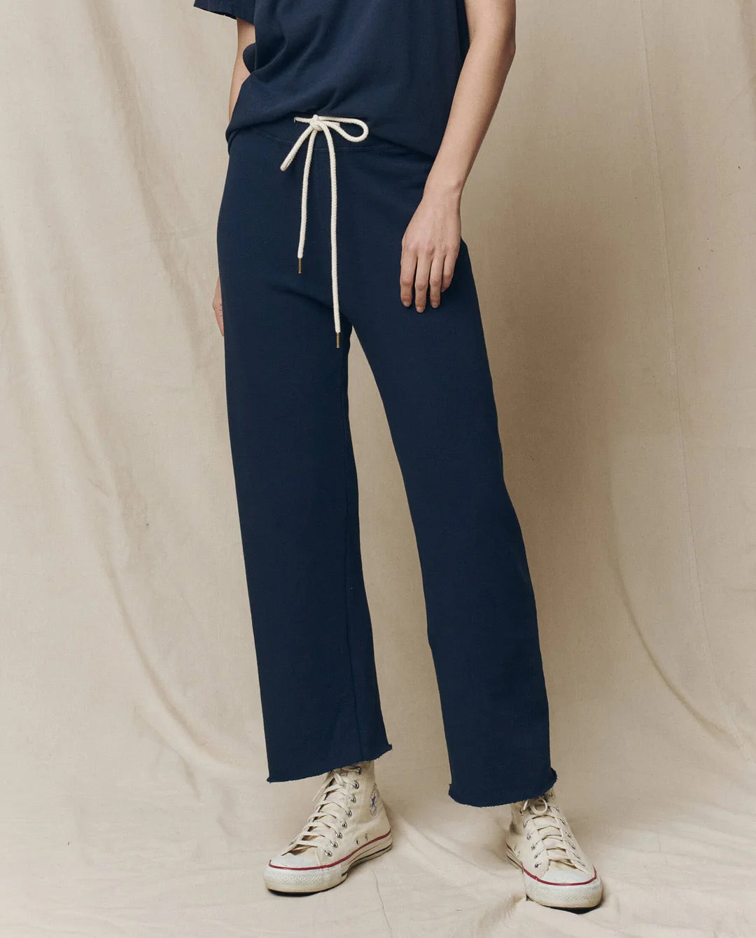 The Great Women - Navy Wide Leg Cropped Sweatpant