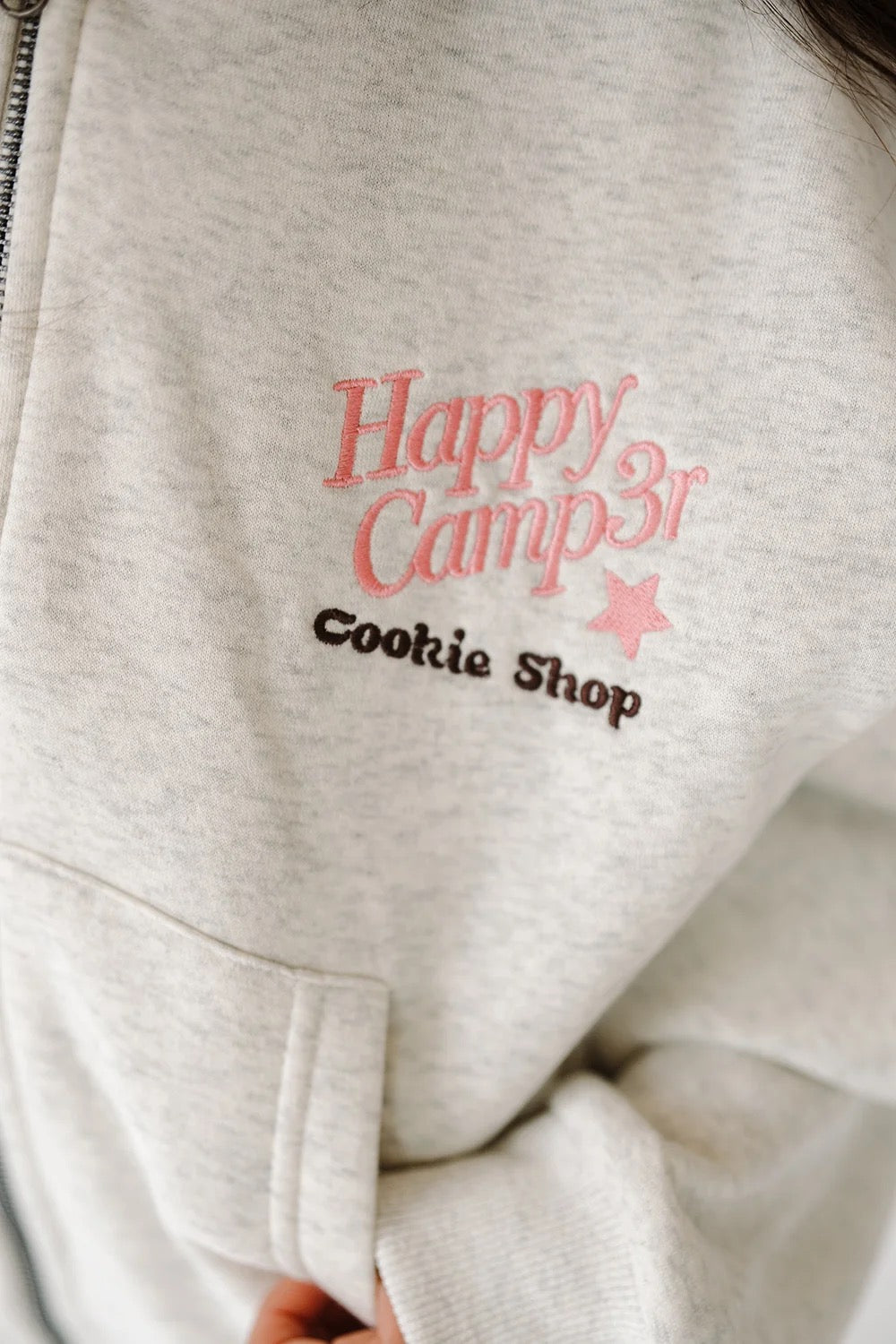Happy Camp3R - Tween -Oatmeal Heather Grey Chocolate Chip Zip Hoodie