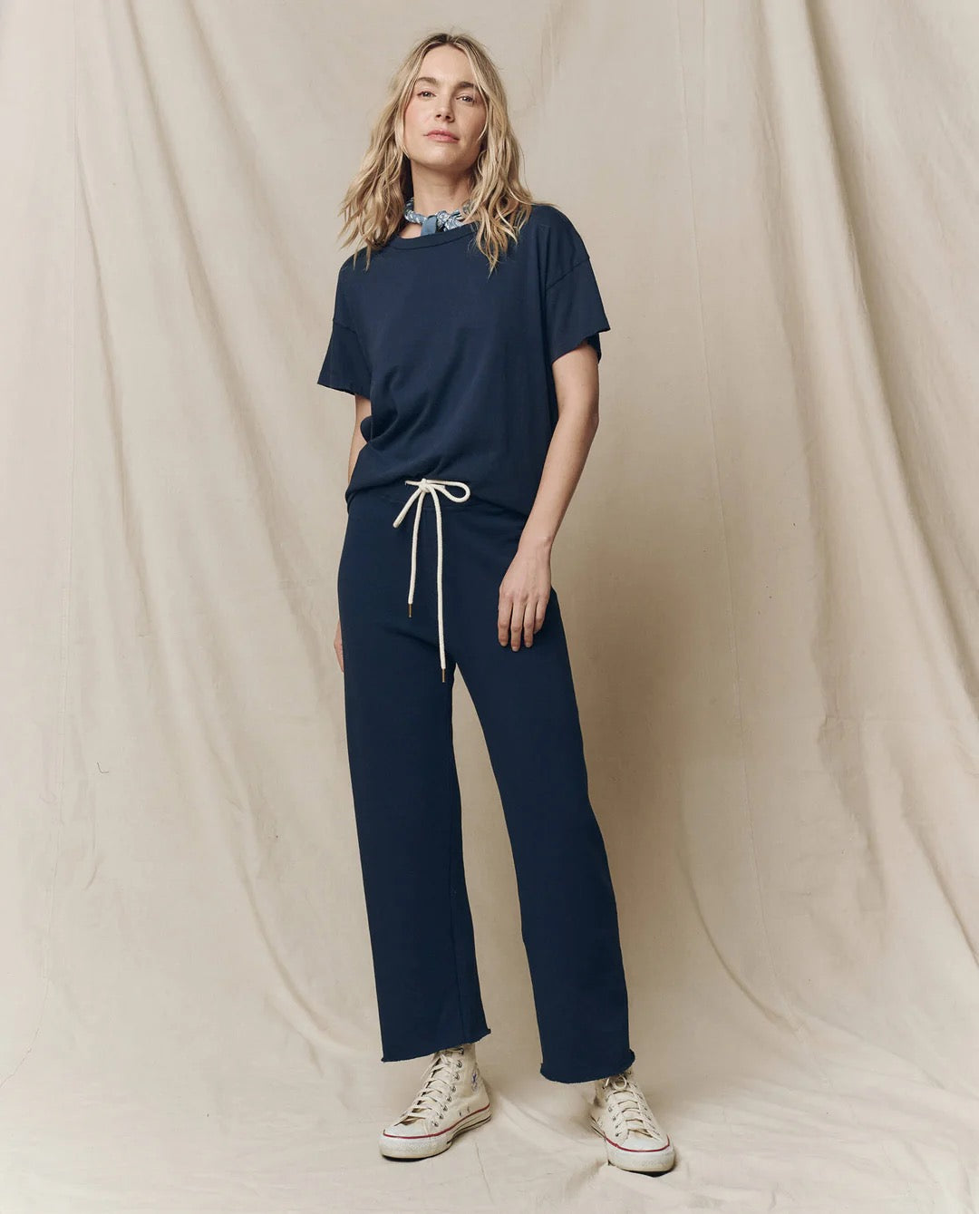 The Great Women - Navy Wide Leg Cropped Sweatpant
