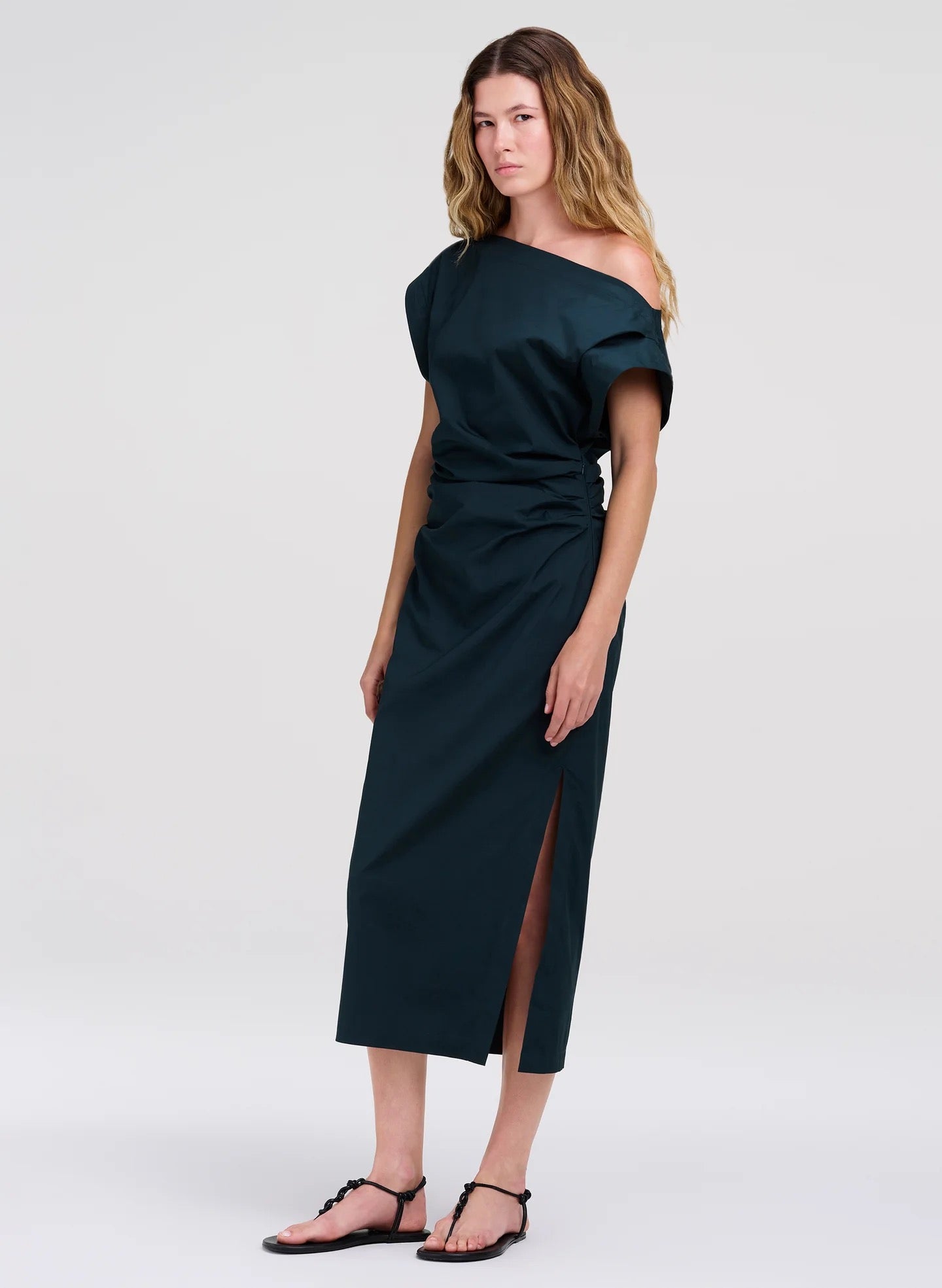 ALC - Women - Carbon Blue Nara Stretch Cotton Off Shoulder Midi Dress