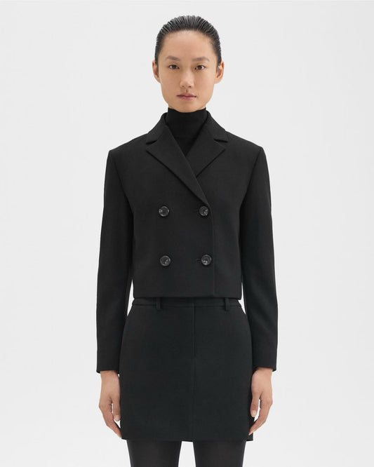 Theory - Women - Black Double-Breasted Crop Blazer in Admiral Crepe