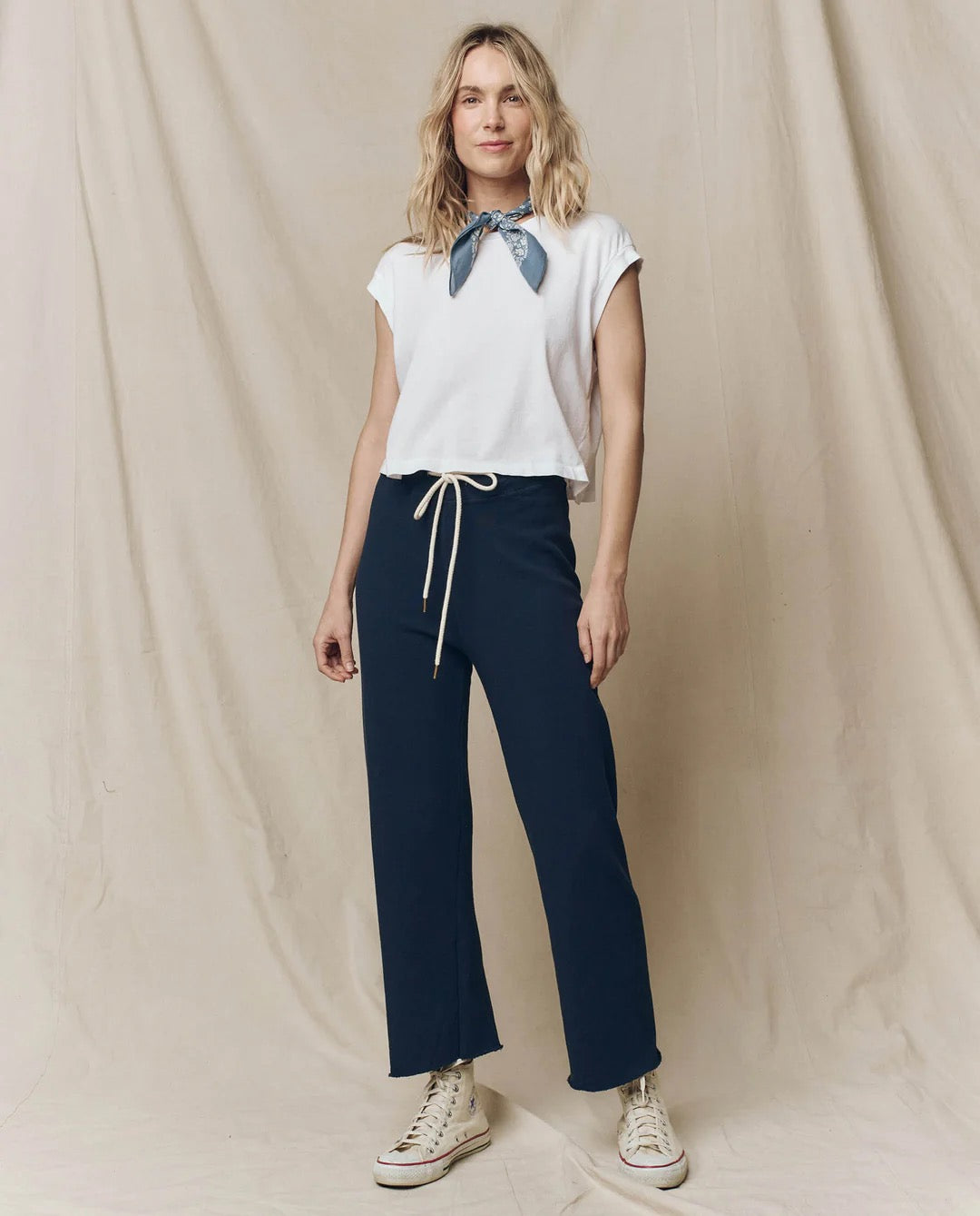 The Great Women - Navy Wide Leg Cropped Sweatpant