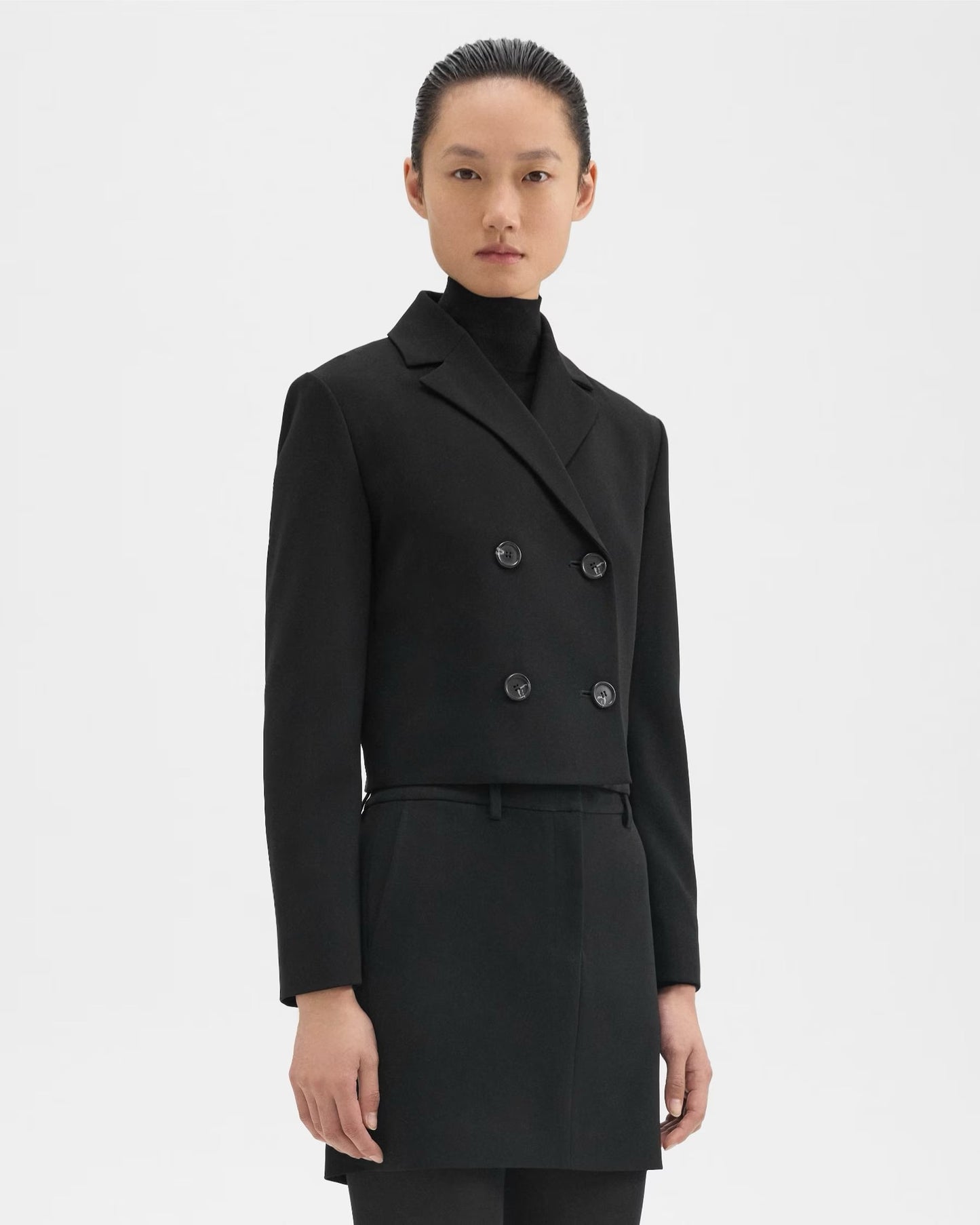 Theory - Women - Black Double-Breasted Crop Blazer in Admiral Crepe